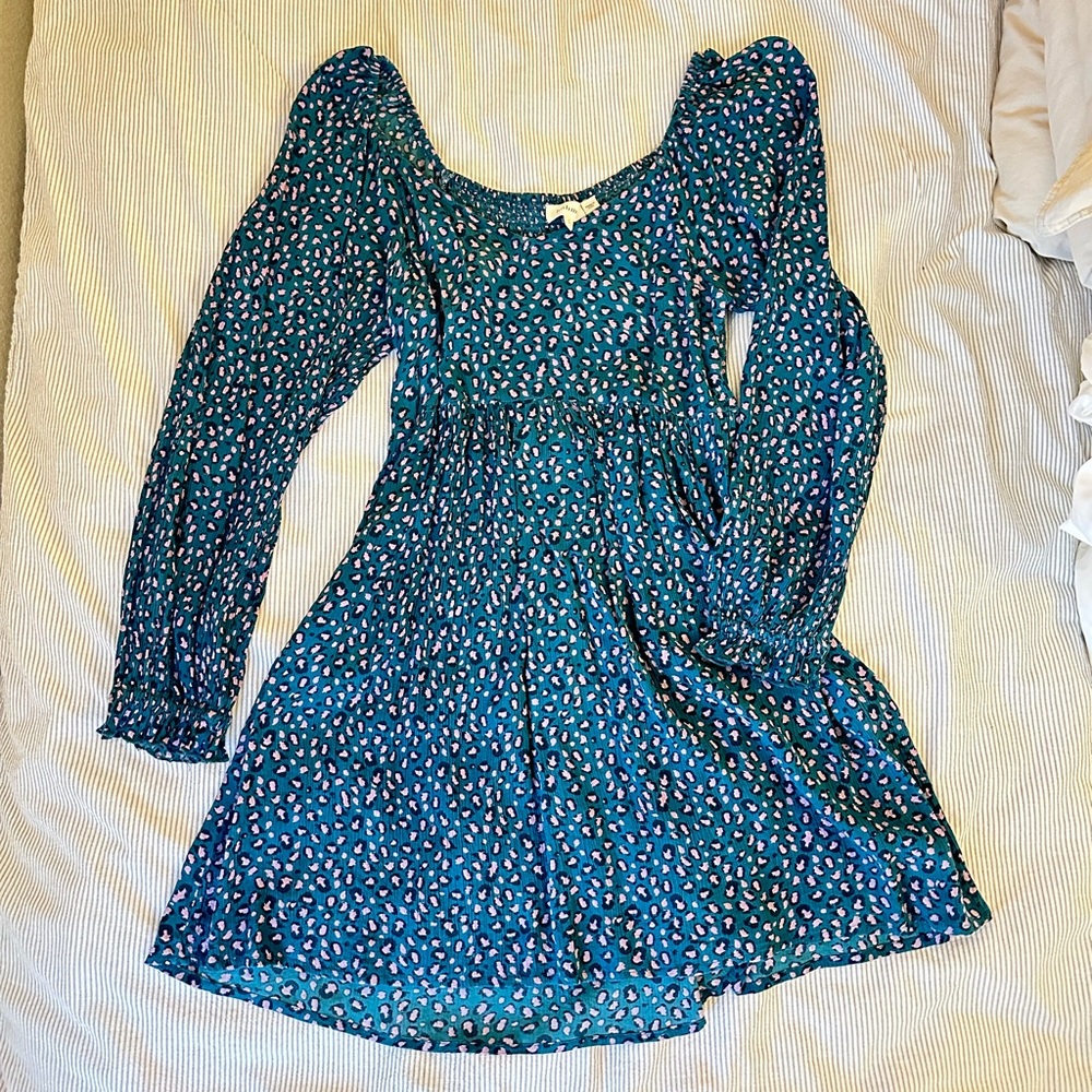 Pink and blue print babydoll dress